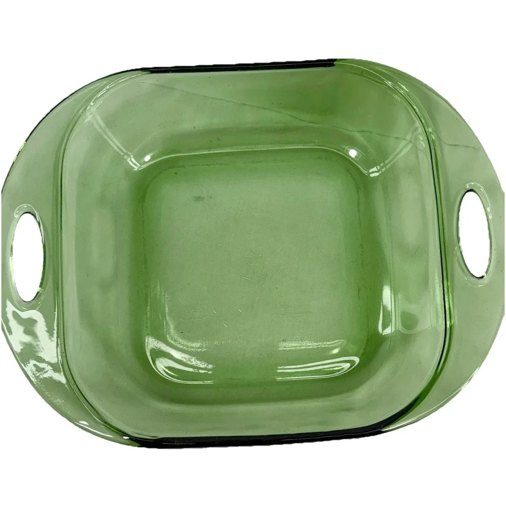 Vintage Anchor Hocking Green Glass 8x8 Baking Dish w/ Handles EUC Retro‎ Avocado